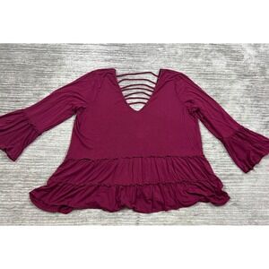 Miss Chievous Top Womens XL Red V-Neck‎ Bell Sleeve Blouse Rayon Blend